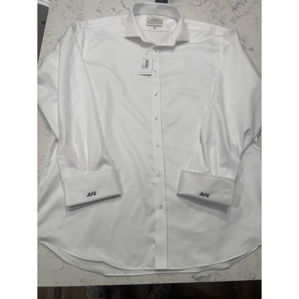 Hawes & Curtis St James Slim Fit White Twill Non-Iron Dress Shirt 18 37 Monogram